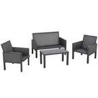 Garden Lounge Set with Outdoor Sofa and Coffee Table, Synthetic Rattan Garden Furniture, 4-Piece Set, Grey