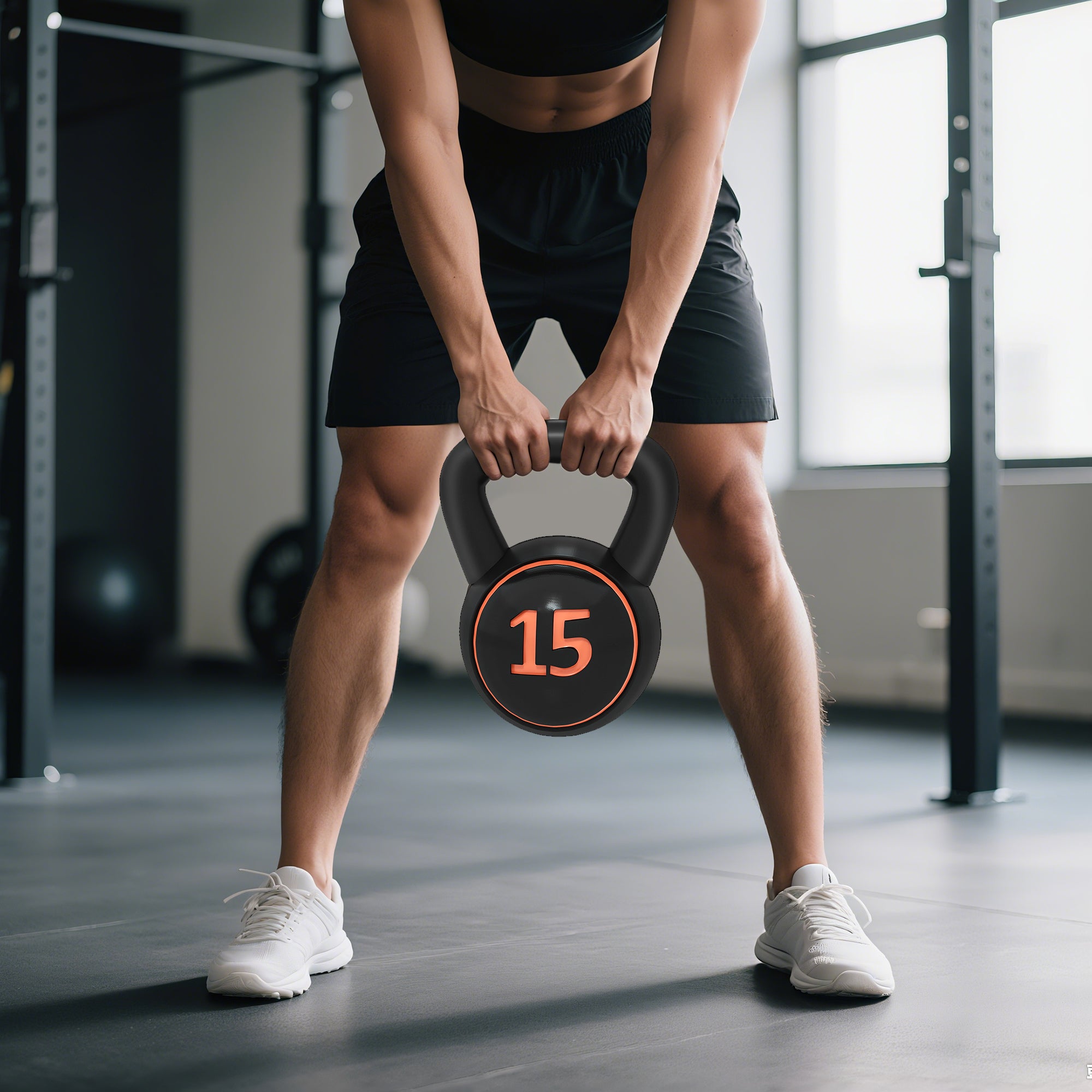 SPORTNOW Set of 3 Kettlebells of 2.2 kg, 4.5 kg and 6.8 kg with Flat Base and Weight Holder, in Plastic and Sand, Black