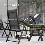 Set of 4 Folding and Breathable Garden Chairs with Armrests, in Steel and Polyester, 56x69x106 cm, Grey