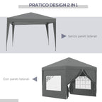 3x3m Folding Outdoor Gazebo with 4 Side Panels, Steel and Oxford Fabric Grey