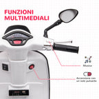Licensed Children's Electric Motorcycle Vespa with Wheels, Headlight and Music, in PP and Metal, 107x47x73 cm, White