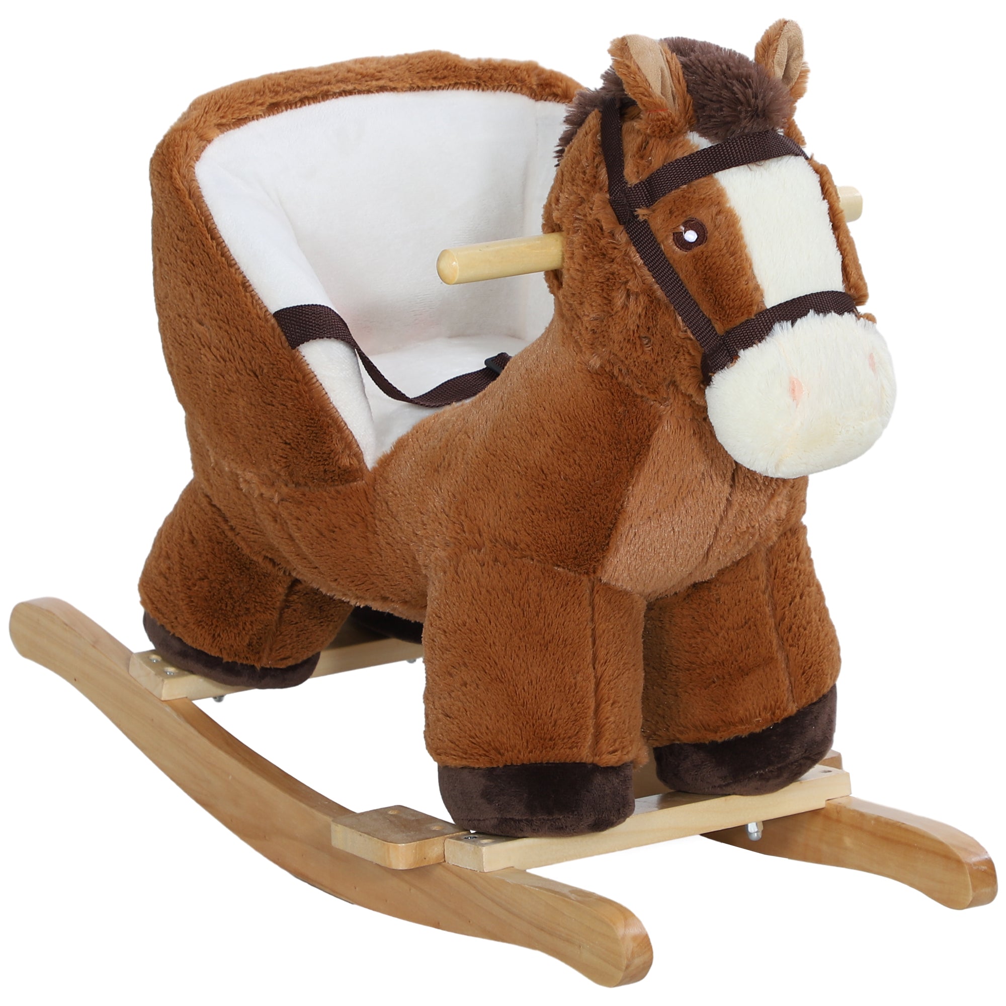 Rocking Horse for Babies 18-36 Months with Sounds, Wooden Base and Safety Belt, Brown