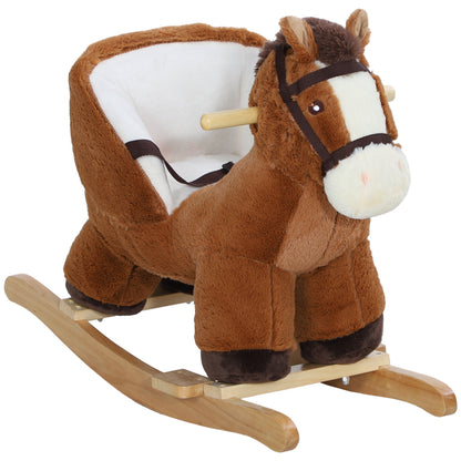 AIYAPLAY Rocking Horse for Children 18-36 Months with Sounds, Wooden Base and Safety Belt, Brown