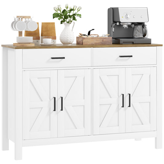 Kitchen Sideboard with 2 Drawers and 2 Cabinets Rustic Style with Adjustable Shelves, White