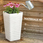 Outsunny Set of 3 Stackable Outdoor Planters with Wavy Pattern in Plastic, 42/55/65 cm, White