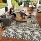 Reversible Outdoor Rug with Geometric Pattern and Bag Included, 182x274 cm, Gray and White