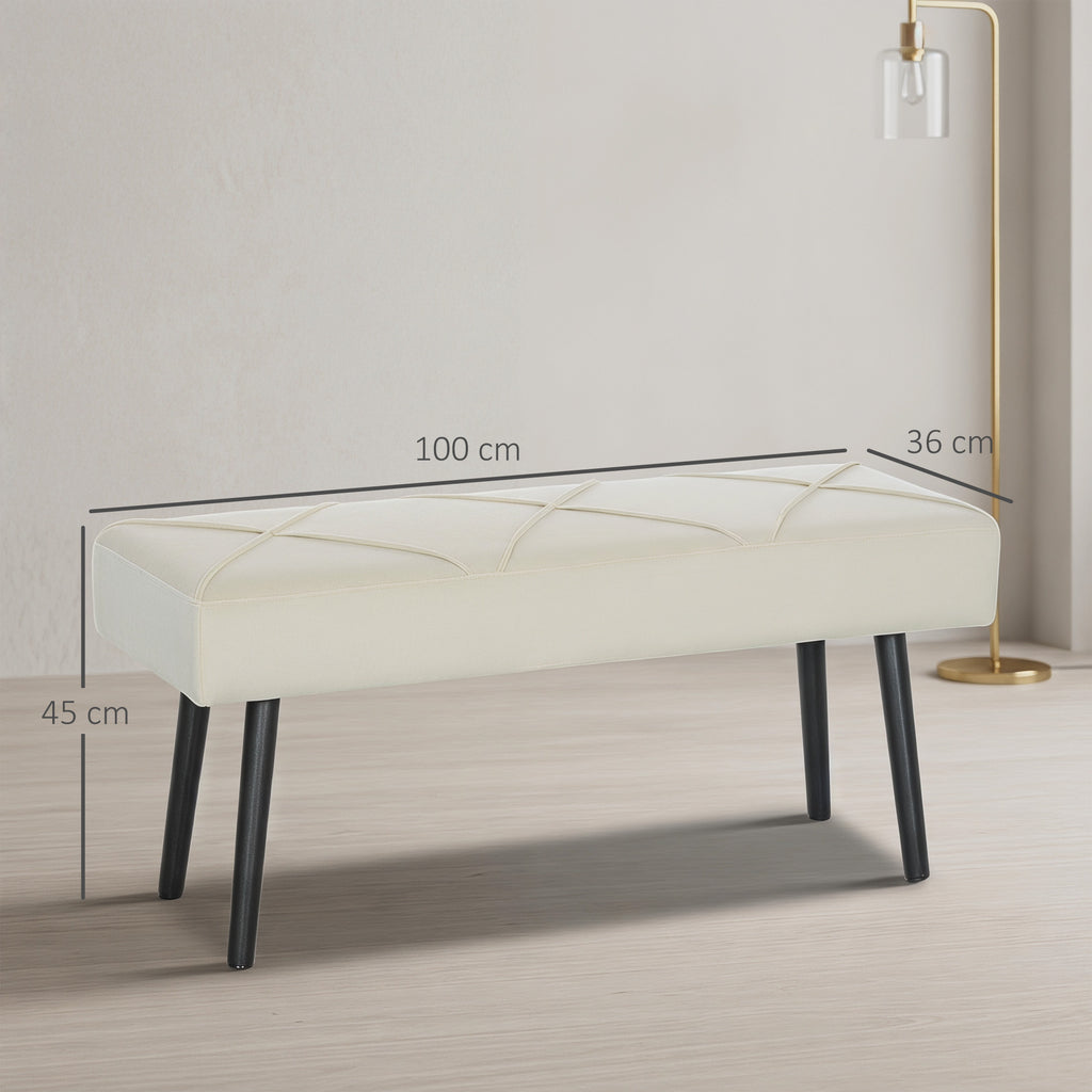 HOMCOM Upholstered Bench for Entryway and Living Room, Velvet Bedside Bench with Steel Legs, 100x36x45cm, Cream