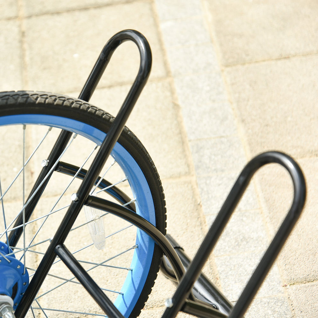 Floor-Standing Bike Rack for 2 Bikes with Tires up to 6.5 cm, Black Steel Swivel Frame, 60x54x57cm