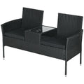 2-Seater Outdoor Sofa with Coffee Table, in Steel and PE Rattan, 137x59x82 cm, Black - Borgè
