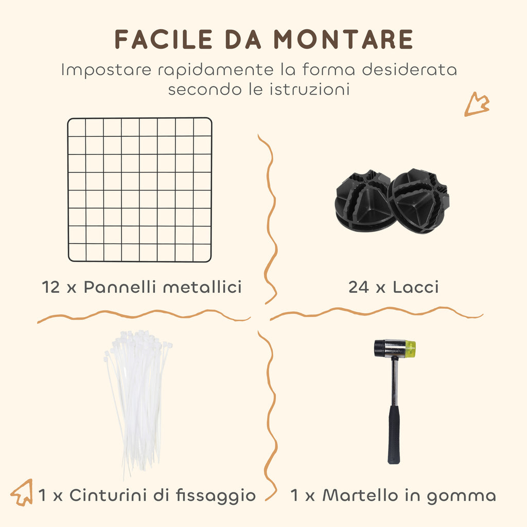 Modular Small Animal Playpen with Panels and Accessories, Indoor Metal Hedgehog Cage for Guinea Pigs and Hedgehogs, 106x73x36 cm, Black