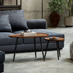 Set of 2 Nesting Coffee Tables in Wood and Metal, Dark Wood Color