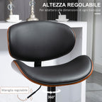 Set of 2 Bar Stools with Height-Adjustable Backrest, Wood and Faux Leather, 53x52x92-112 cm, Black