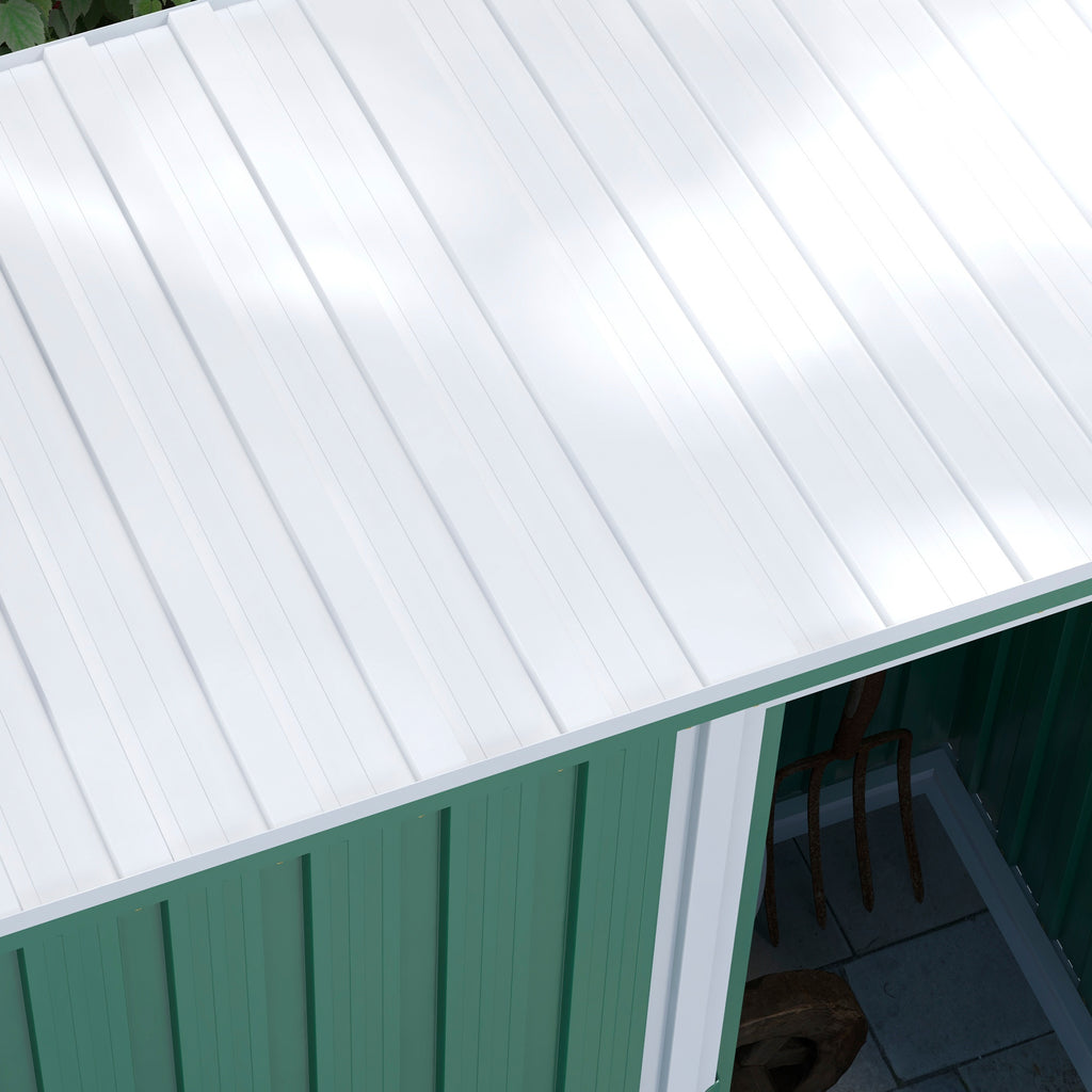 Tool Shed with Sloping Roof and Sliding Door, in Galvanized Steel, 163x89x182 cm, Green