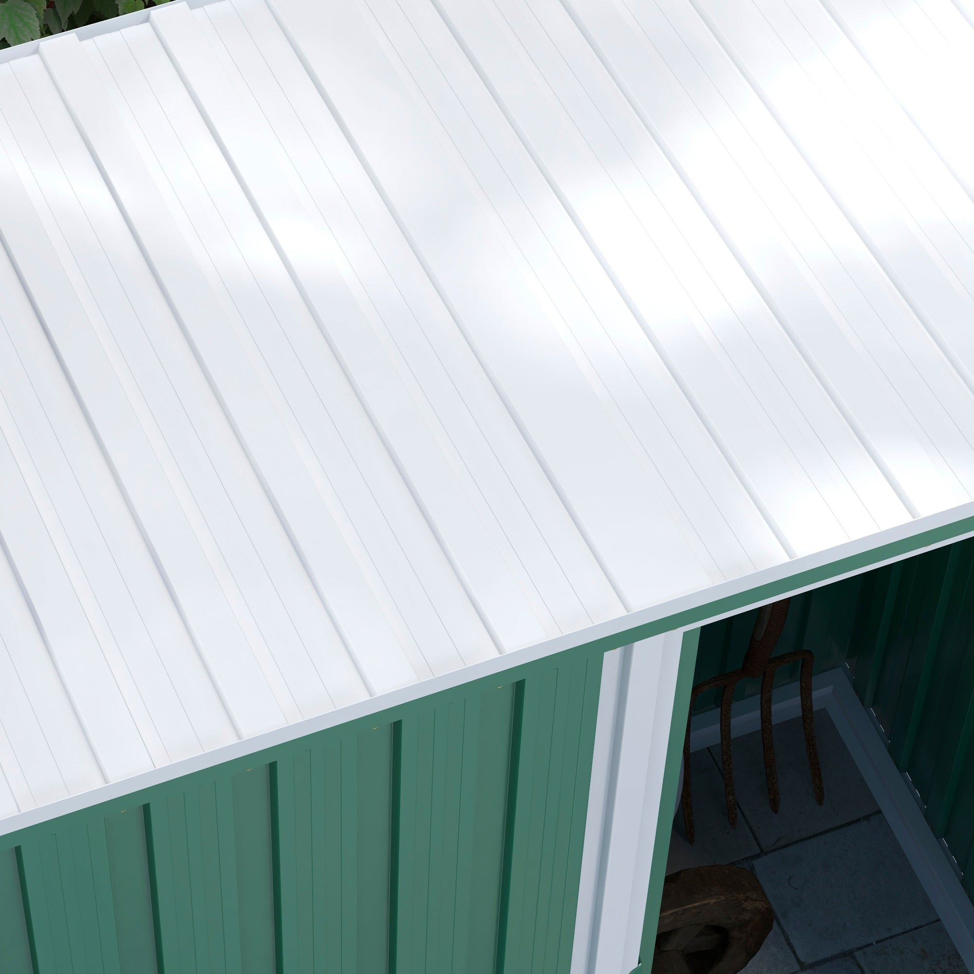 Tool Shed with Sloping Roof and Sliding Door, in Galvanized Steel, 163x89x182 cm, Green