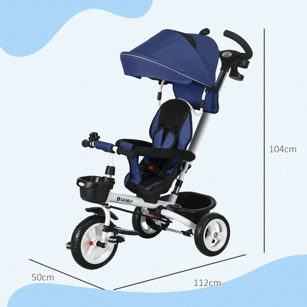 Tricycle Stroller for Children with Handlebar, Adjustable Sunshade and Safety Belt, Dark Blue - Borgè
