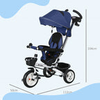 Tricycle Stroller for Children with Handlebar, Adjustable Sunshade and Safety Belt, Dark Blue - Borgè