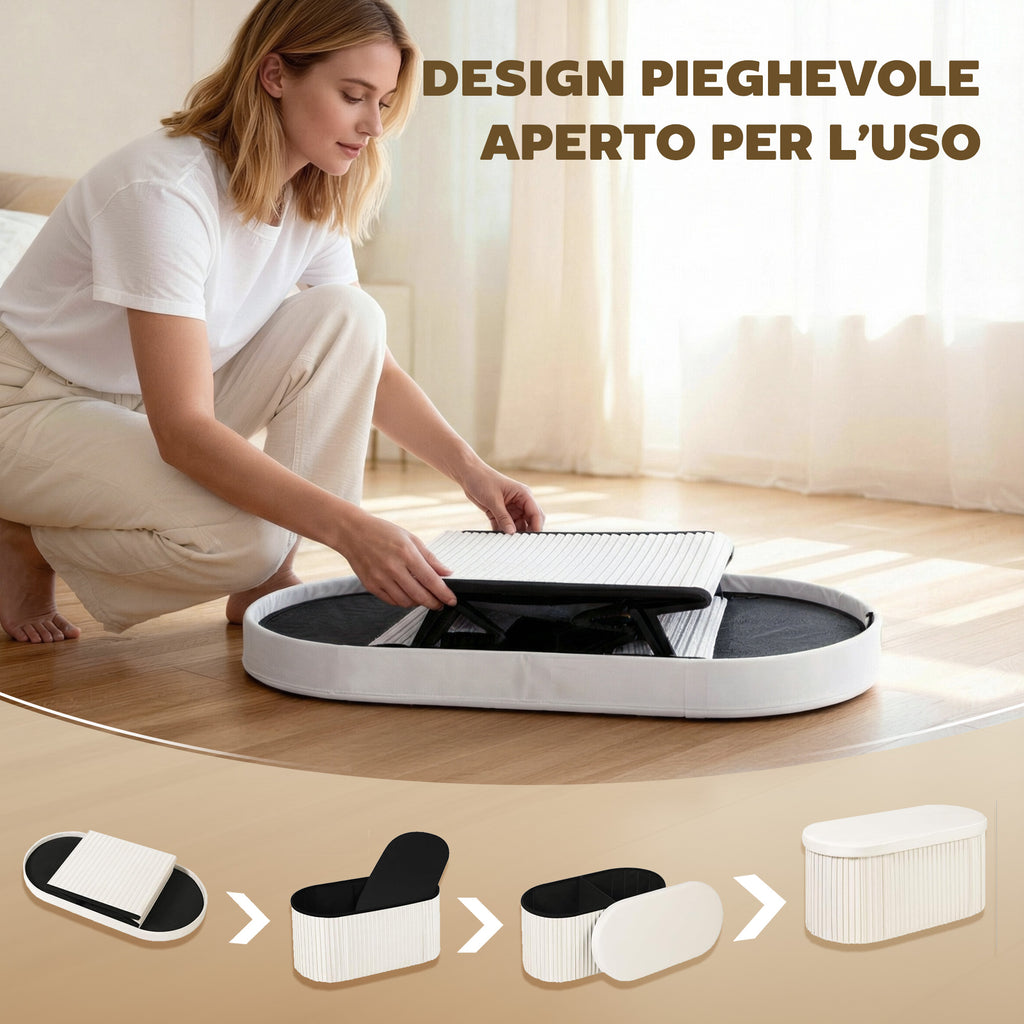 HOMCOM Foldable Storage Ottoman with 72L Compartment and Velvet Upholstery, 76x38x35 cm, Cream