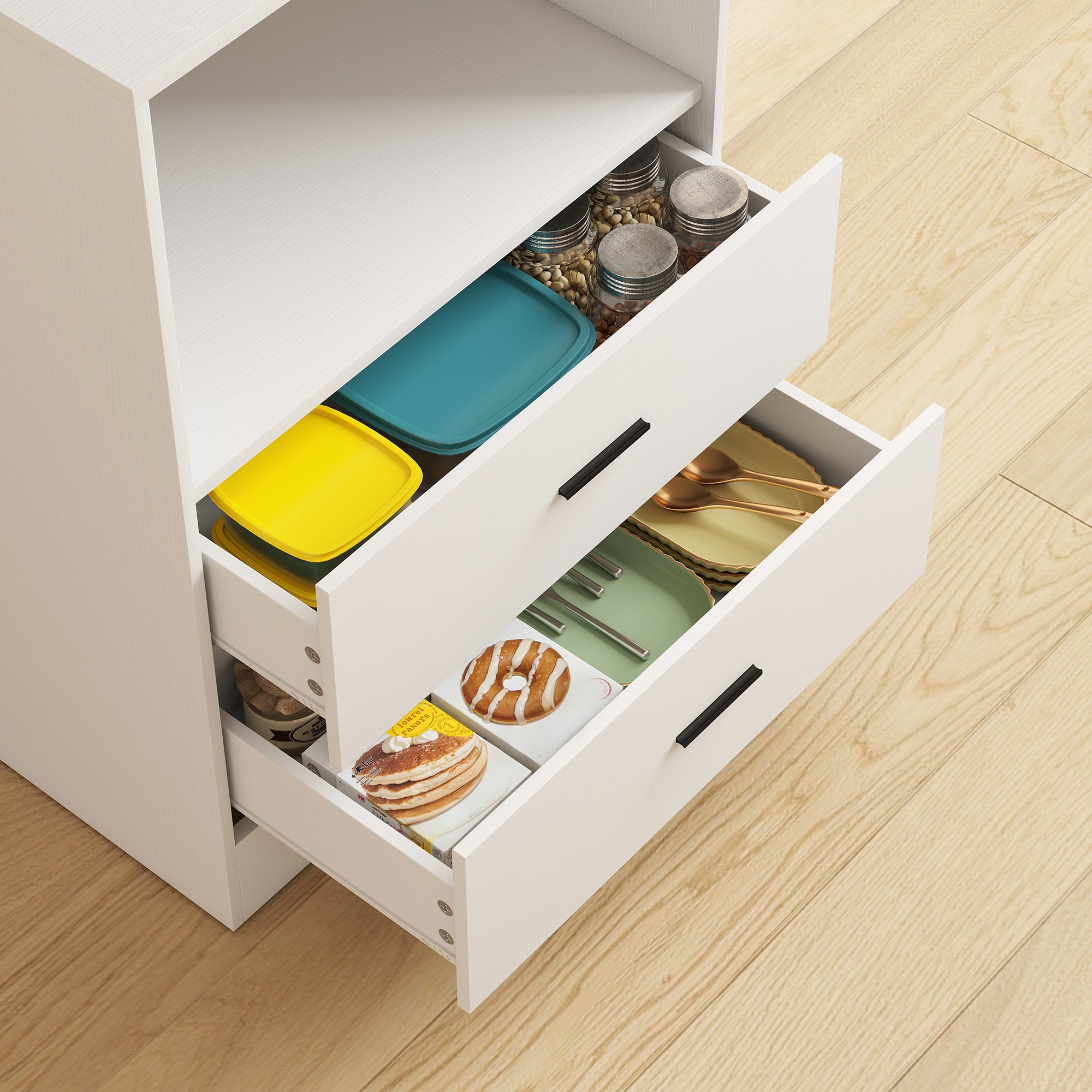 HOMCOM Microwave Cabinet with Adjustable Shelf, 2 Drawers, White