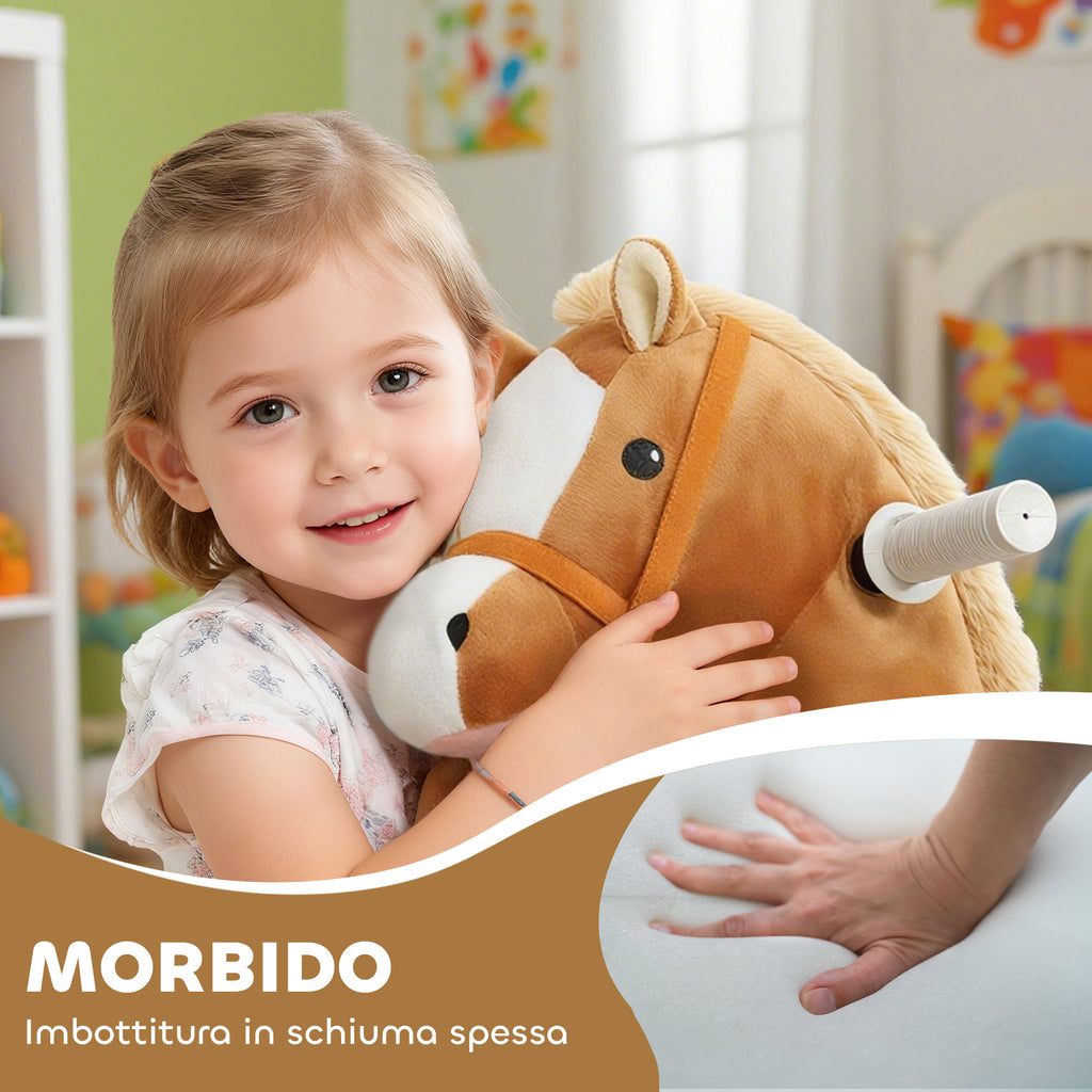 AIYAPLAY Electric Horse for Children with Pedals, Wheels and Sounds, Plush and Metal, 74x34x51 cm, Brown