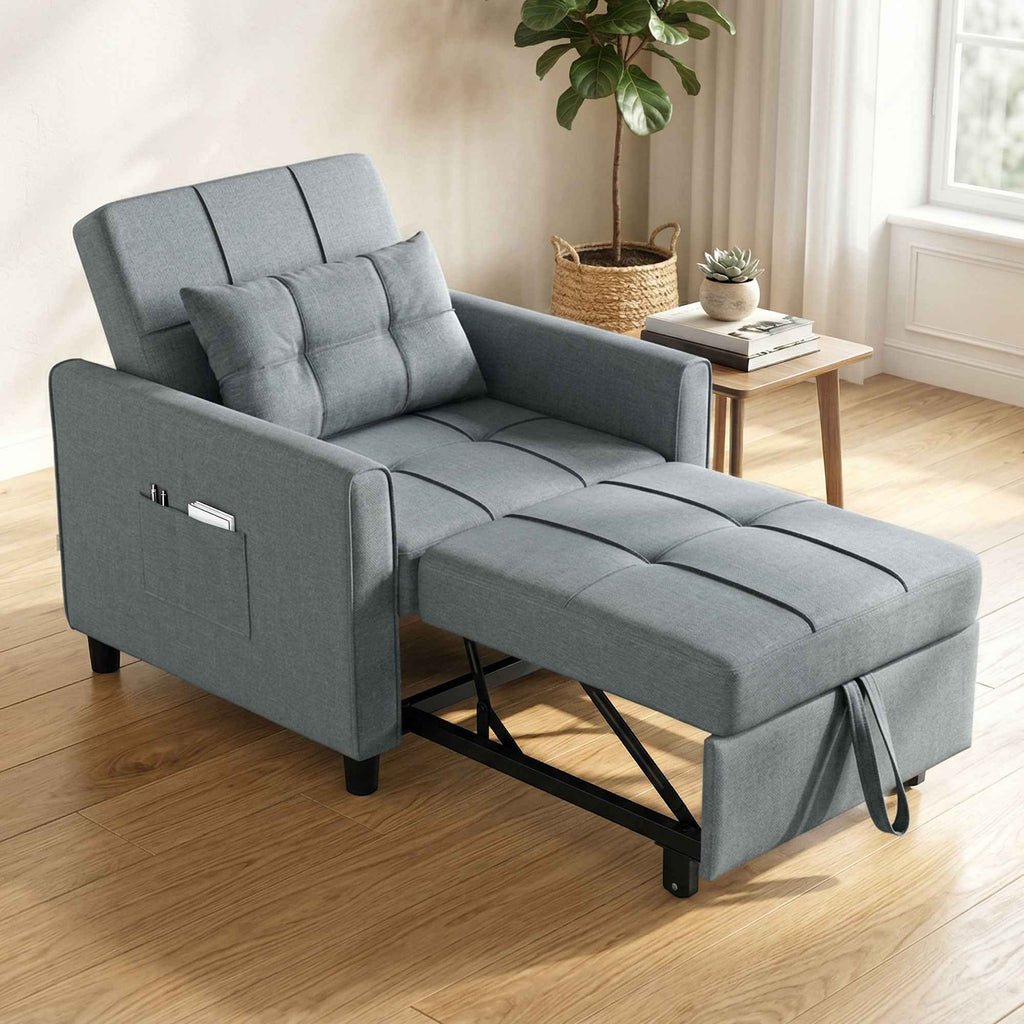 Folding Convertible Sofa Bed with Adjustable Backrest and Cushion, Grey