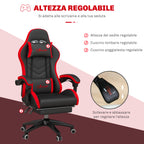 Gaming Chair with Adjustable Height and Reclining Backrest, 65x65x121-129 cm, Black and Red