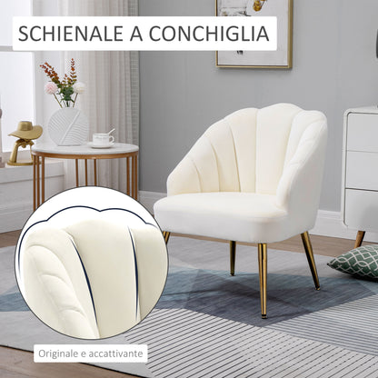 Velvet Upholstered Chair with Shell Backrest for Bedroom and Living Room, 63x65x84cm, Beige