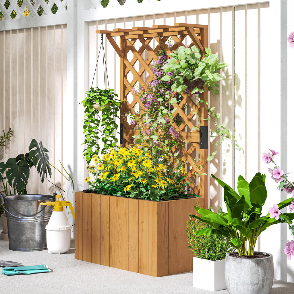 Raised Garden Bed with Trellis for Climbing Plants and Upper Pergola, 64x33x122 cm, Wood