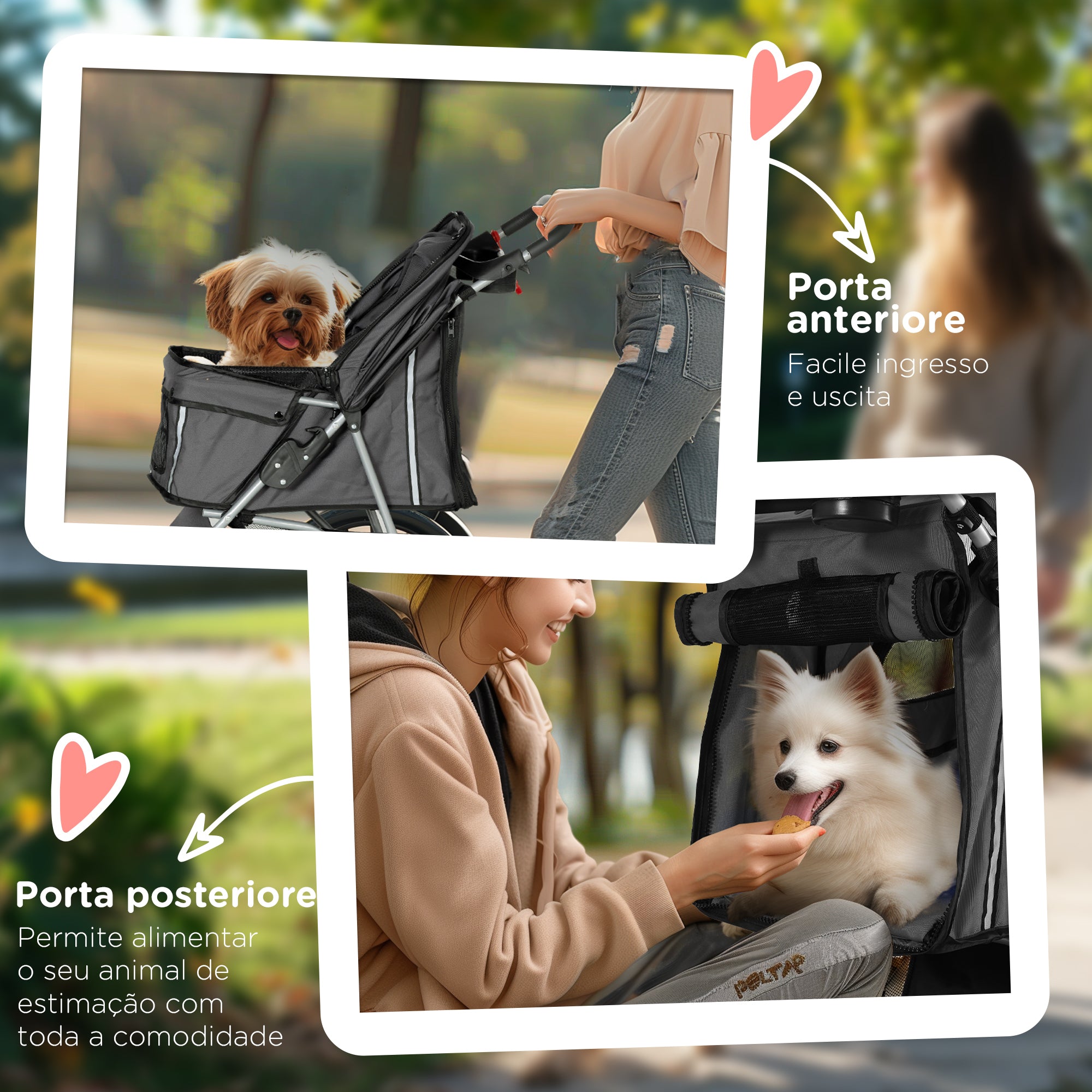 Folding Dog Stroller with Cup Holder and Basket, Steel and Polyester, 75x45x97 cm, Charcoal Grey