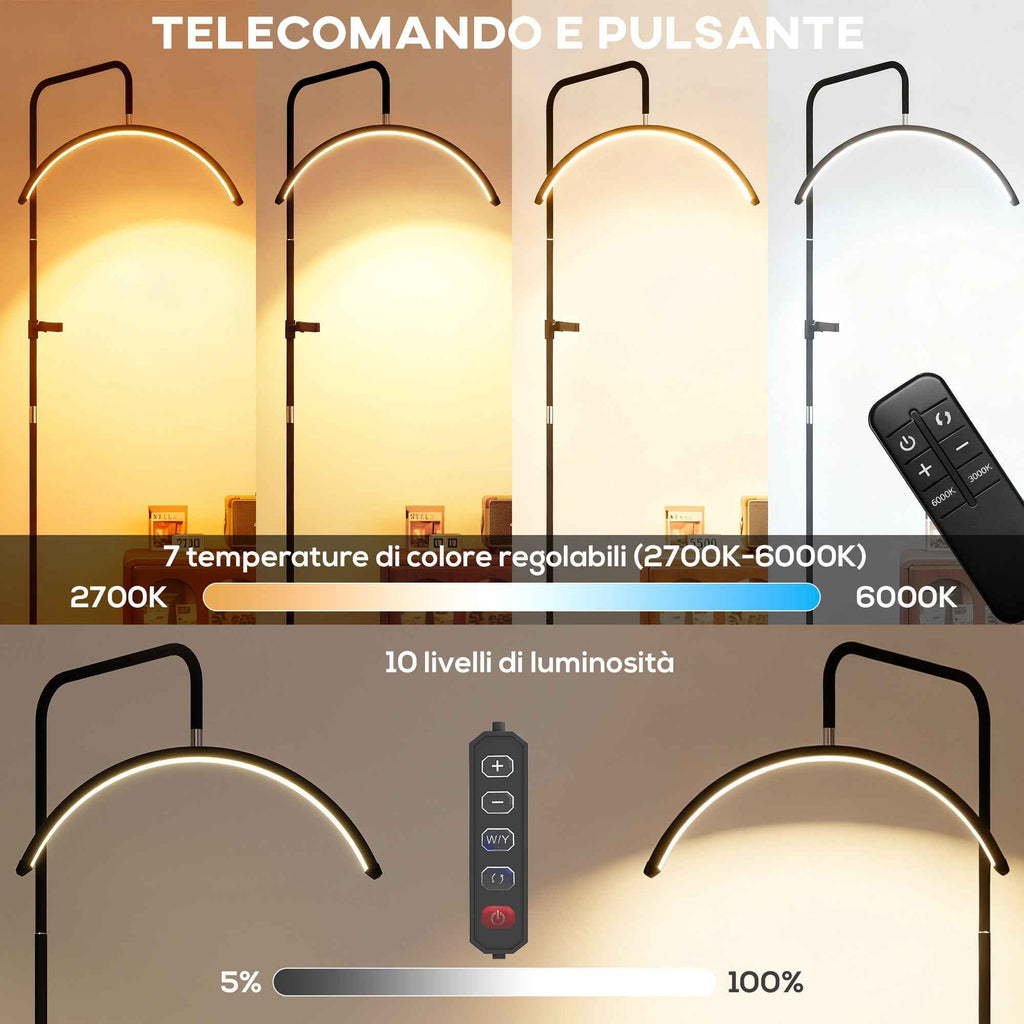 HOMCOM LED Floor Lamp with Half-Moon Head, Adjustable Height and Color Temperature, Remote Control, Black