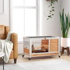 Wooden Hutch with 4 Wheels, Rabbit House and Ramp, 90x53x59cm, Yellow