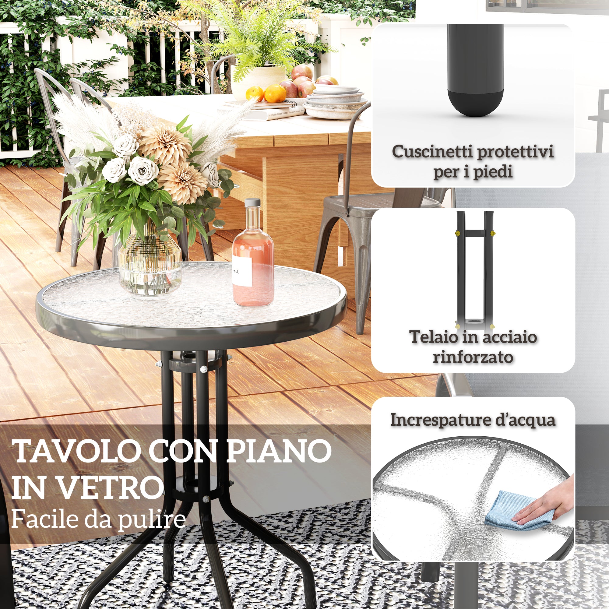 Outsunny 3-Piece Garden Set with 2 Garden Chairs 54x71x93 cm and Round Table Ø60x71 cm in Dark Grey Steel