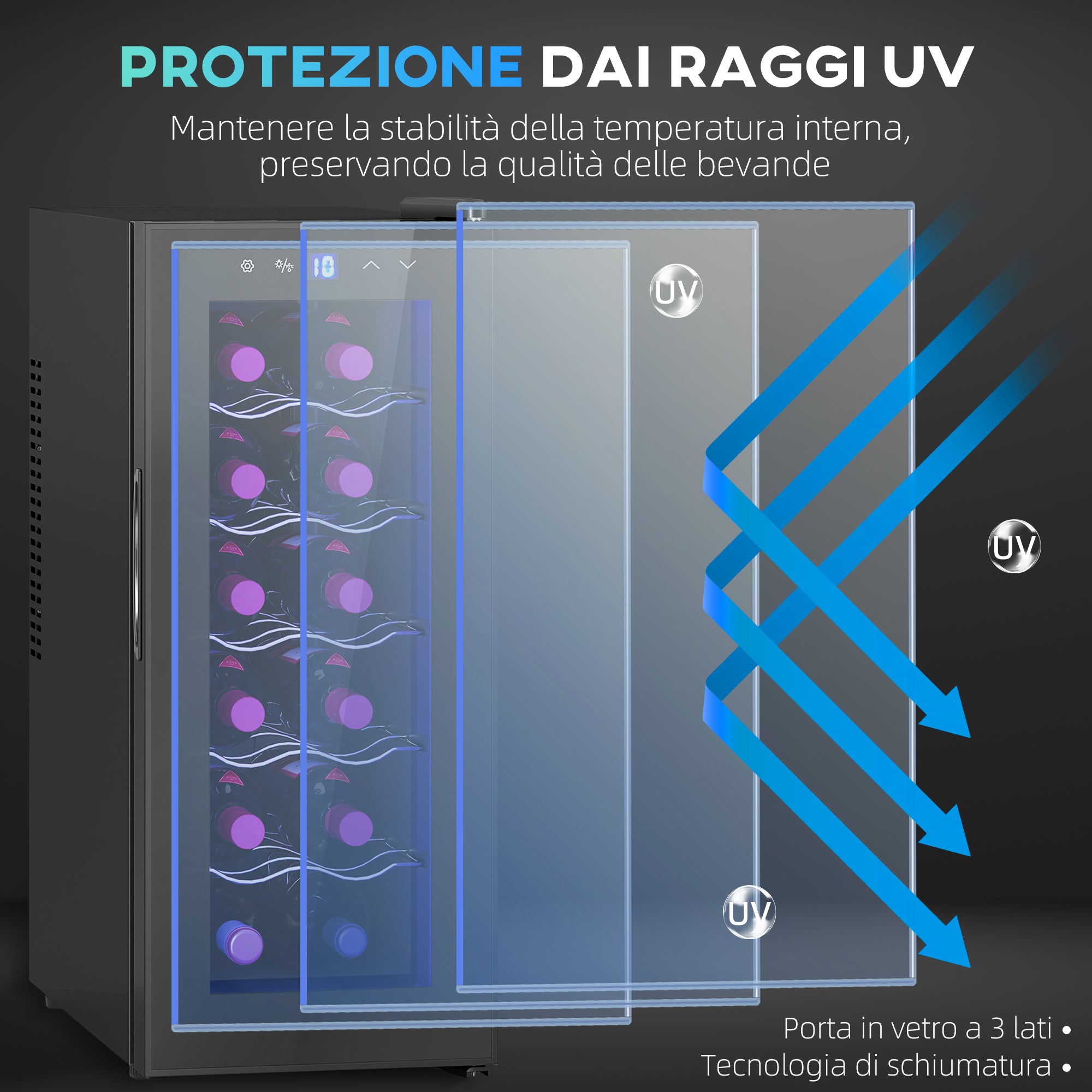 12 Bottle Refrigerator Cooler with Dual Temperature Control, Adjustable Shelves and Lights, Black