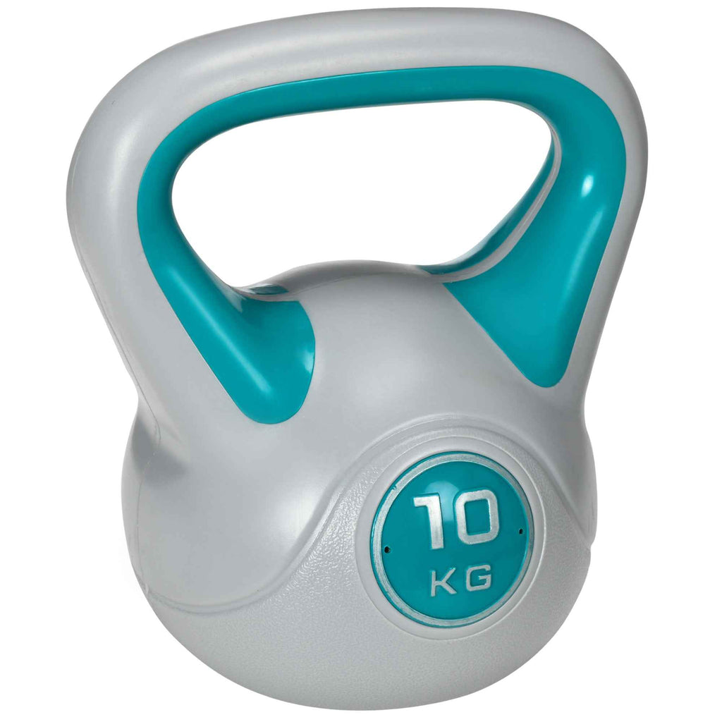 SPORTNOW 10kg Kettlebell in PU and Sand with Flat Base and Handle for Deadlifts, Squats and Lifts, 22x16x26 cm, Dark Green