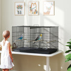 Bird Cage with Divider and Lower Storage Shelf, in Steel and PP, 94x57x57 cm, Black