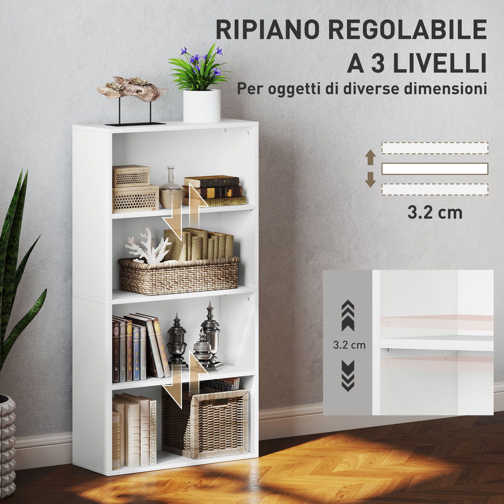 4-Shelf Bookcase Cabinet with 2 Flexible Shelves, in Wood, 60x24x115.5 cm, White