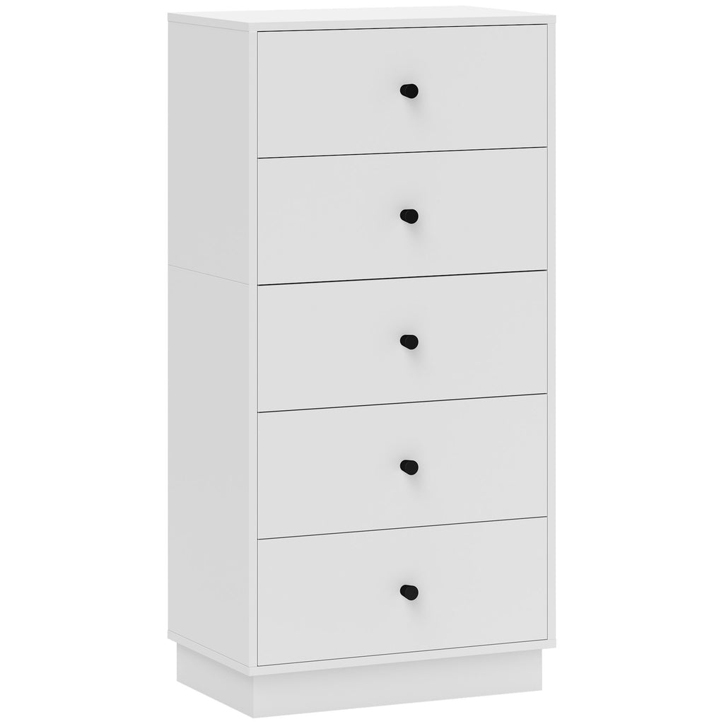 Chest of 5 drawers for modern and space-saving bedroom, 47x29x95 cm, White