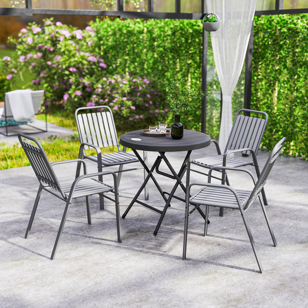 Outsunny Round Folding Garden Table for 4 People in Aluminum and HDPE Plastic, Ø80x73 cm, Gray