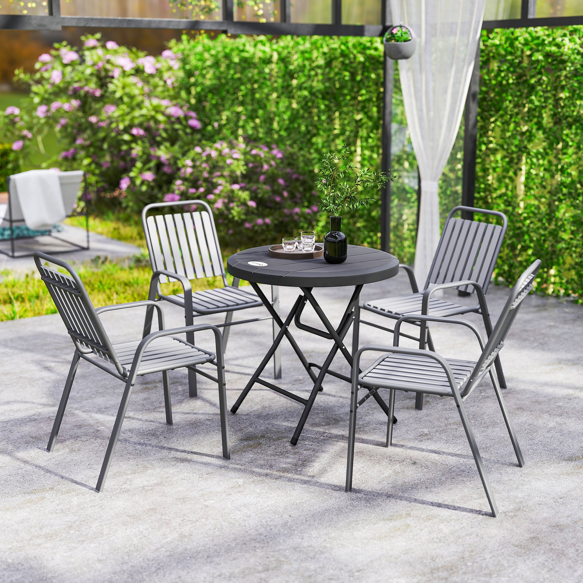 Outsunny Round Folding Garden Table for 4 People in Aluminum and HDPE Plastic, Ø80x73 cm, Gray
