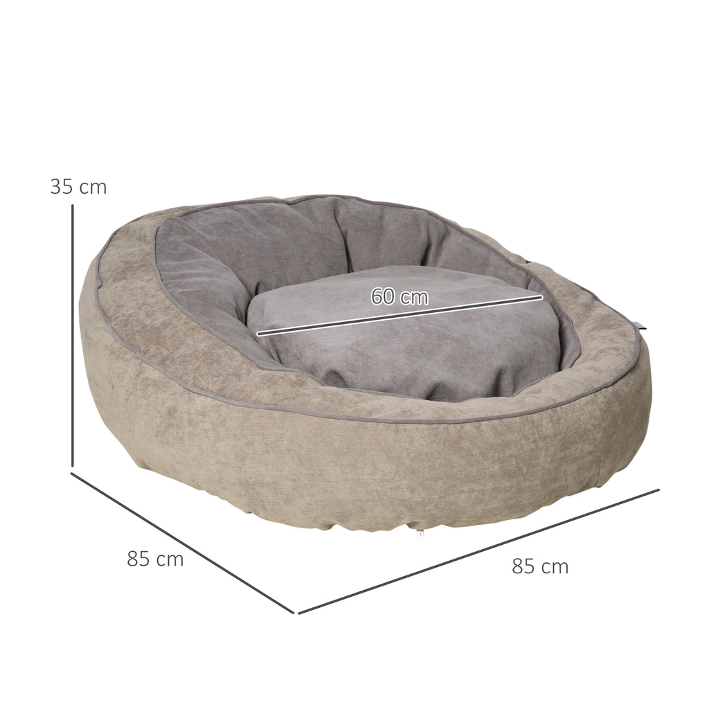 Padded Dog Bed with Cushion and Raised Edges, Fabric Cover, 85x85x35cm, Grey