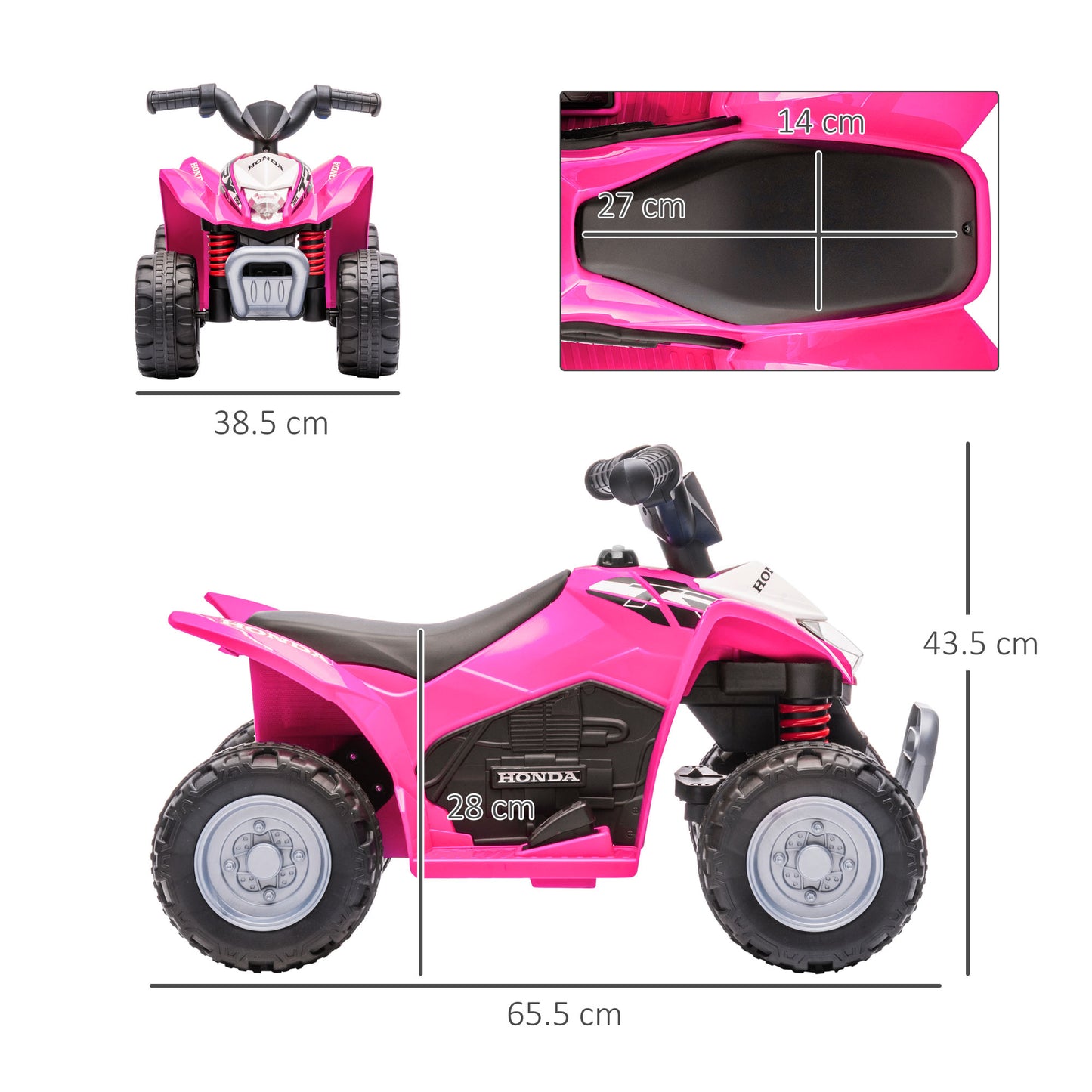 Electric Quad Bike for Children 18-36 Months with LED Lights, Horn and Pedals, 65.5x38.5x43.5 cm, Pink