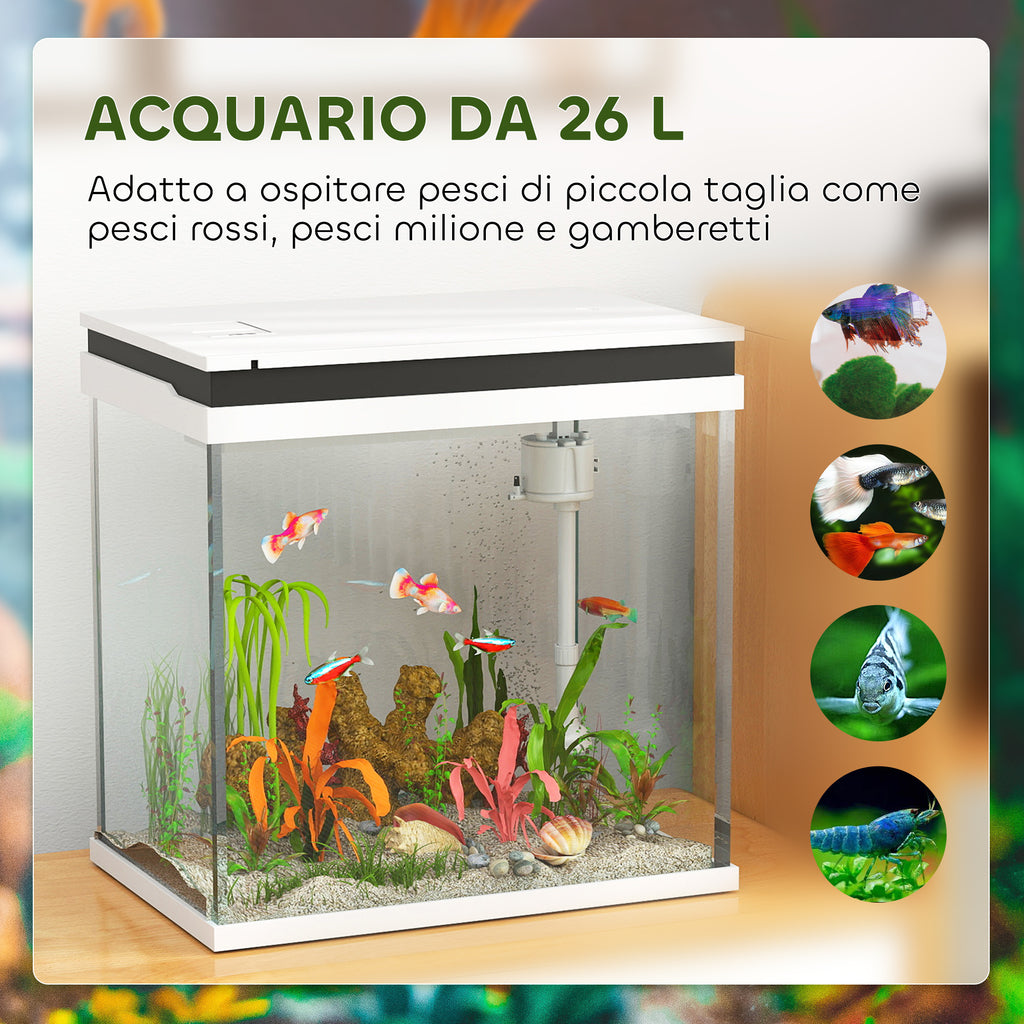 Goldfish Aquarium 26L with LED Lights, Filter System and Water Pump, 38x26x38 cm, White