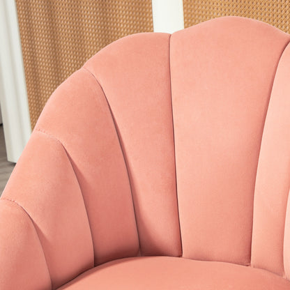 Art Deco Style Shell Living Room Armchair, Velvet and Steel, 63x65x84 cm, Pink