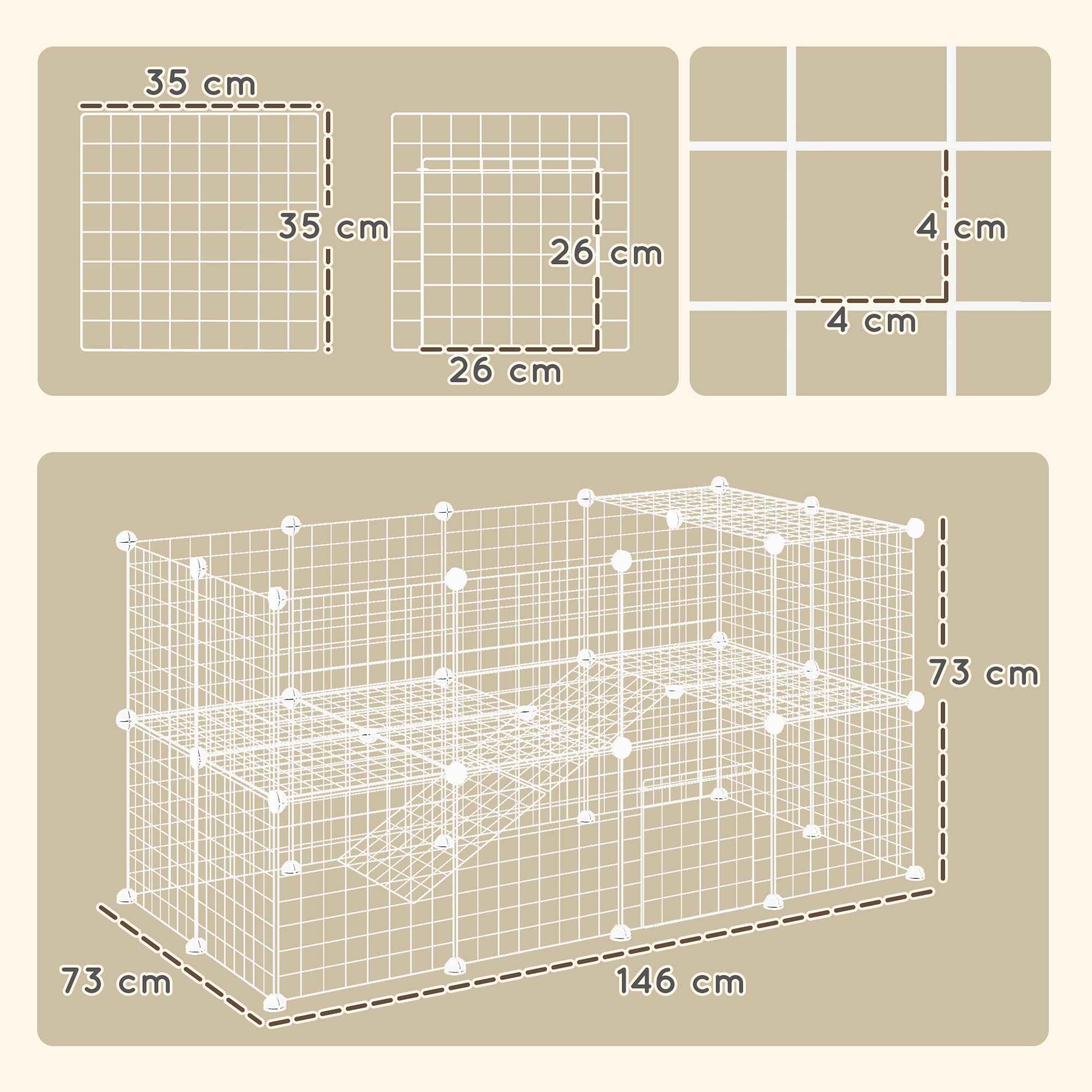 PawHut 36-Panel Modular Metal Pet Playpen with Door for Small Pets, White