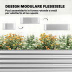 Outsunny Raised Outdoor Vegetable Garden with Trellis for Climbing Plants and Open Bottom, Steel, 200x60x103 cm, Silver