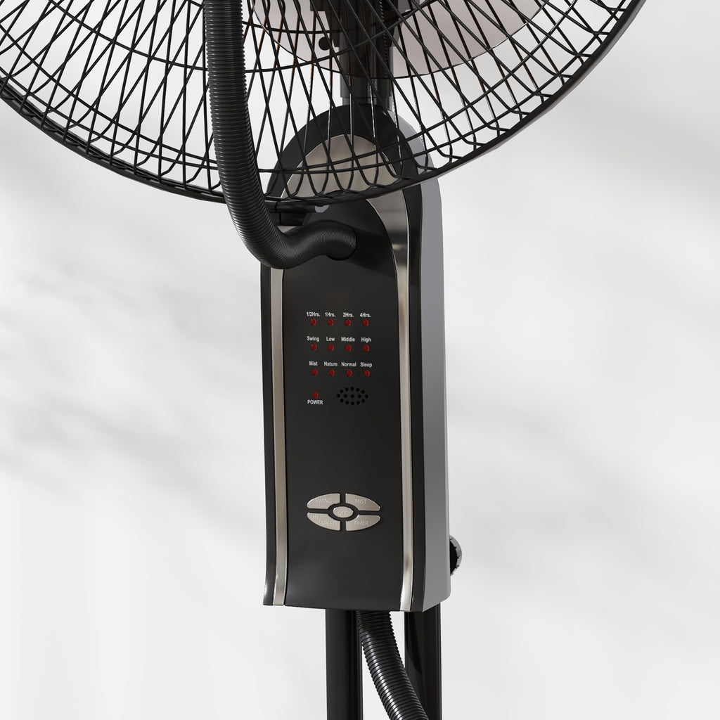 Adjustable Misting Fan 3 Speeds and 3 Modes, 75° Oscillation, Remote Control, Black