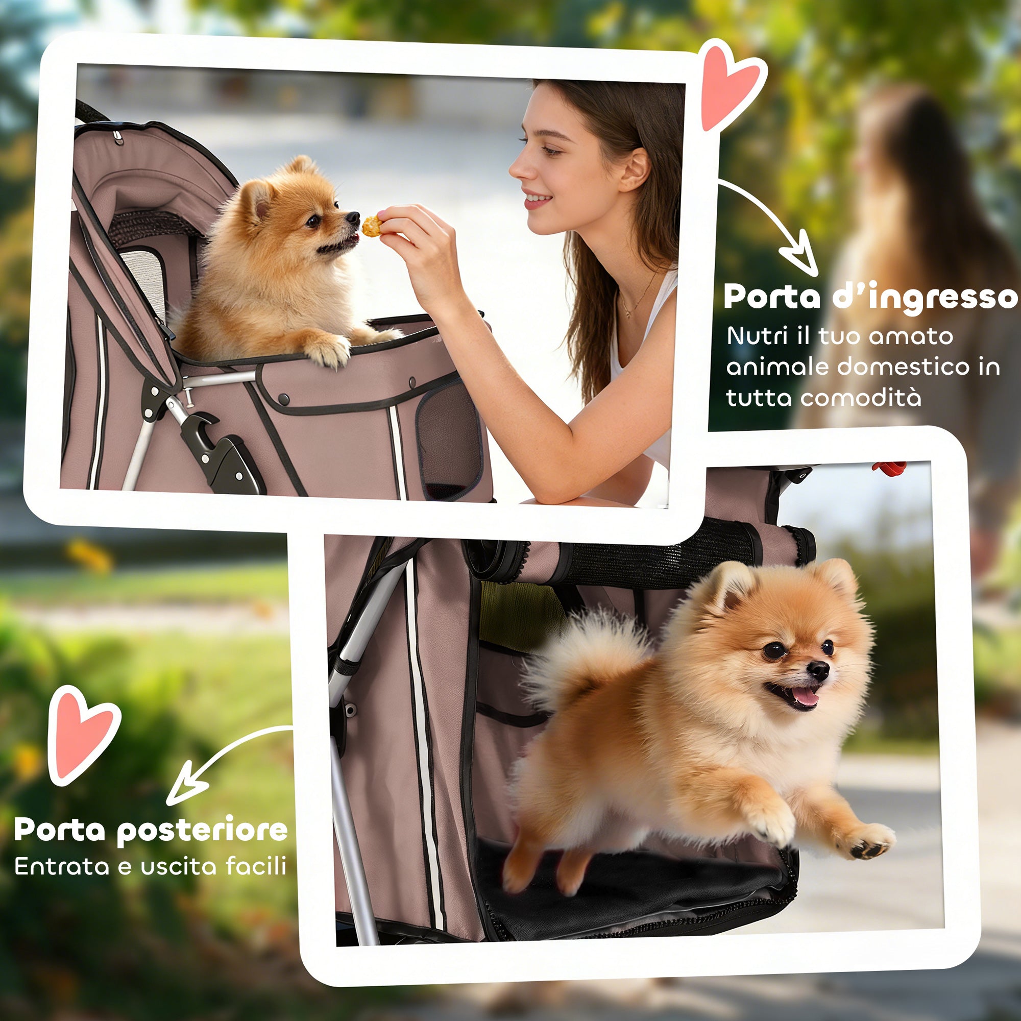 PawHut Folding Dog Stroller with Reflectors, Swivel Wheels, Brakes, and Washable Cushion, Coffee