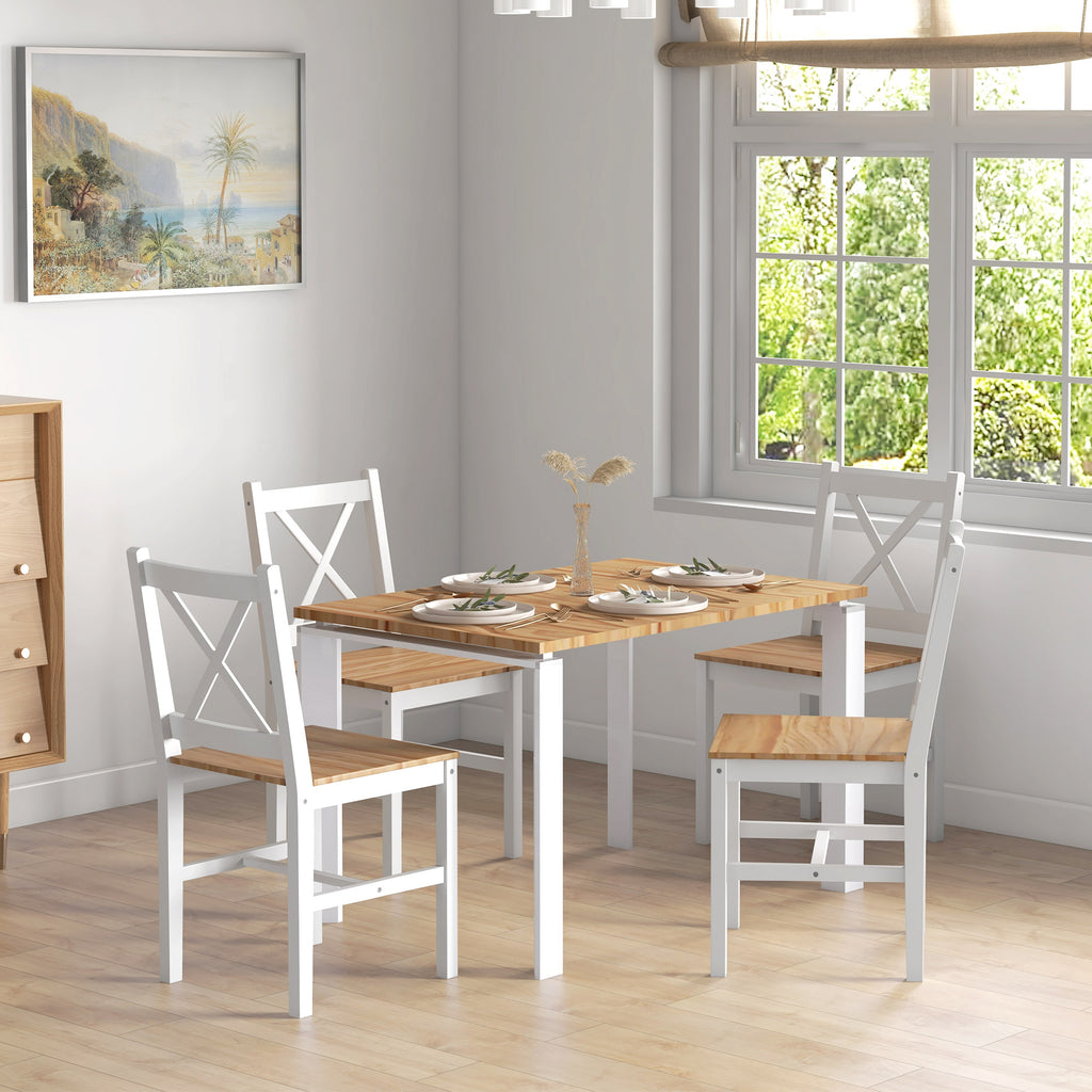 HOMCOM Set of 4 Kitchen and Living Room Chairs with Cross Backrest, in Pine Wood, 41x46.5x86 cm - Borgè