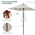 Rectangular Tilting Umbrella 2x1.5 m with 6 Ribs and Rope Opening, in Bamboo and Beige Polyester