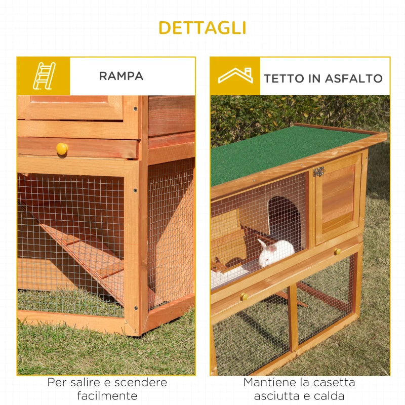 Two-Story Rabbit Hutch, Outdoor Rabbit Hutch with Spruce Wood House, 90x45x80 cm - Borge' Group Limited