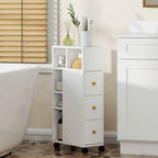 HOMCOM Space-Saving Bathroom Cabinet with Wheels, 3 Drawers and 5 Compartments with Adjustable Shelves, 20x40x80 cm, White